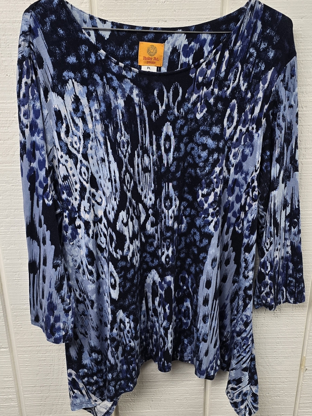 Ruby Rd Blue Abstract Pattern Scoop Neck Long Sleeve Top LP - Picture 3 of 8